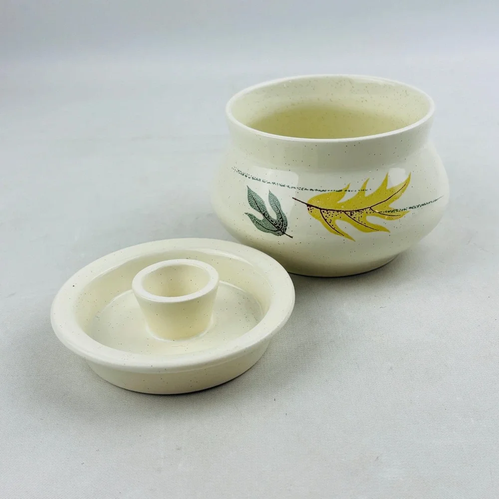 Franciscan Autumn Sugar Creamer Set Speckled‎ Leaves Bowl Lid MCM Vintage